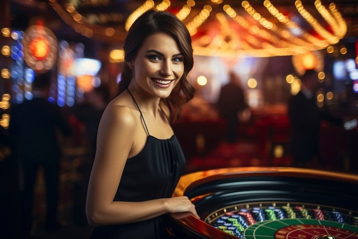 Pengguna yang menikmati permainan Live Casino melalui perangkat mobile dengan antarmuka grafis modern
